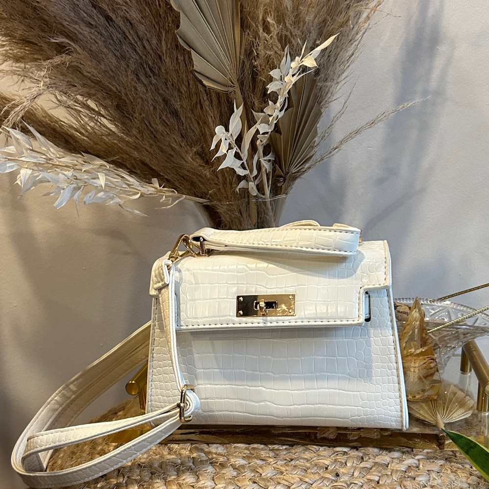 Tiny Elegant White Crocodile-Embossed Women's Bag